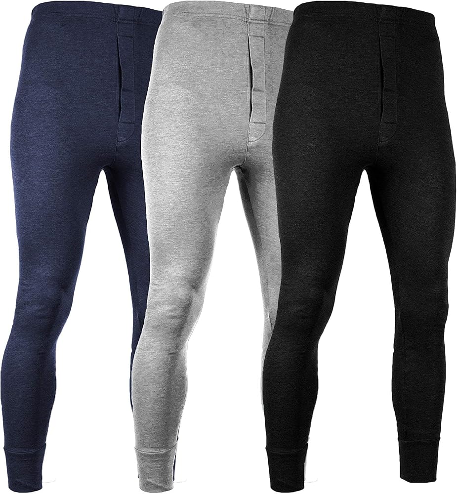 Andrew Scott Men's 3 Pack Premium Cotton Base Layer Long Thermal Underwear Pants