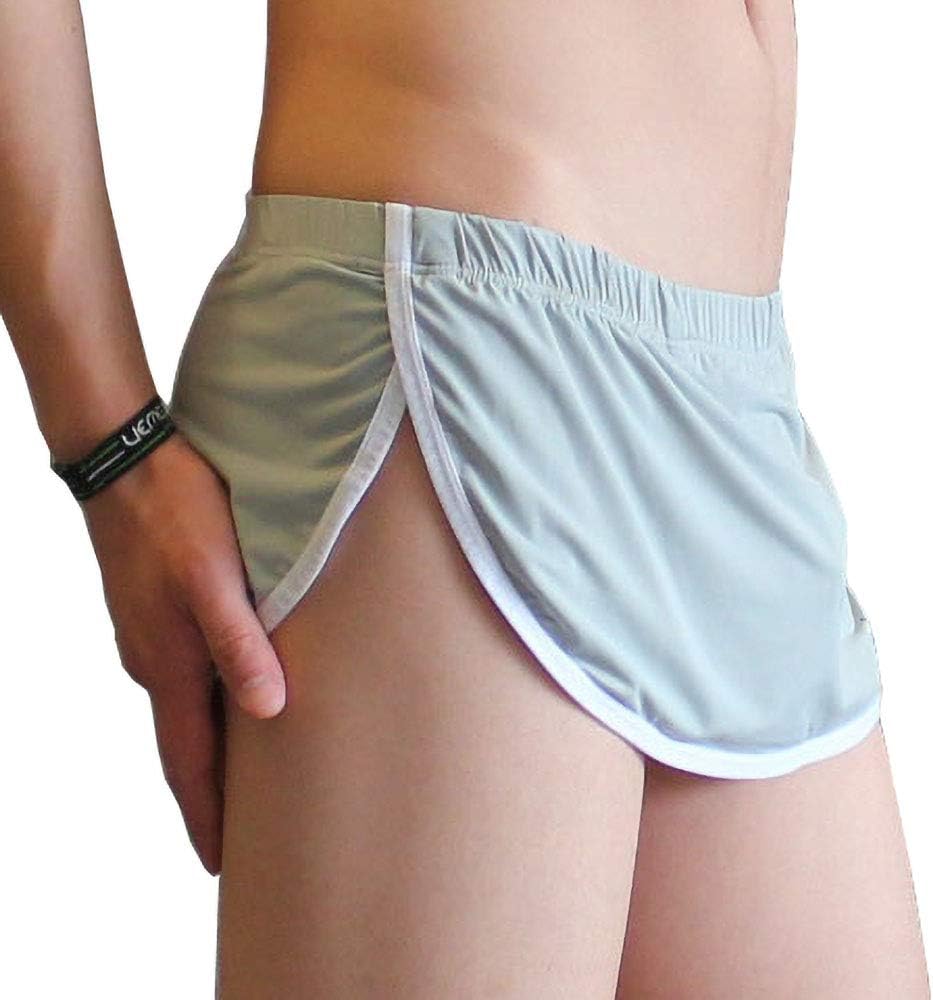 Men's Split Side Short Shorts Sexy Open Mini Skirt with Thong Breathable Boxer Underwear