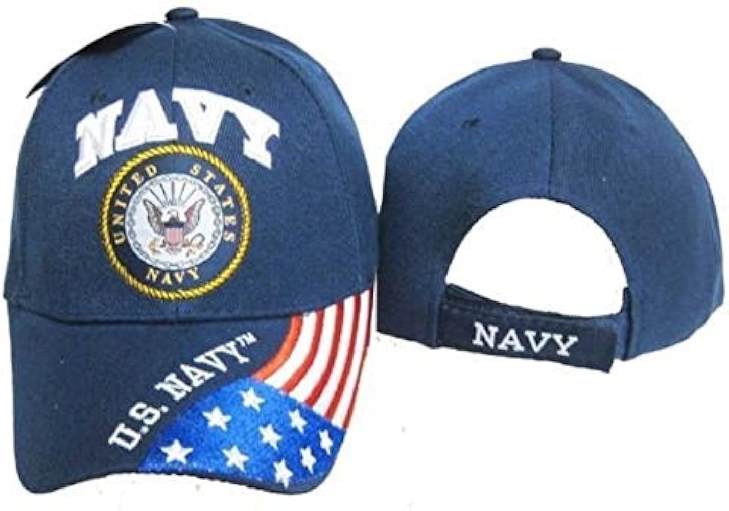 AES U.S. Navy Emblem Crest Patriotic Flag Blue Ball Cap Baseball Cap Hat (Licensed)