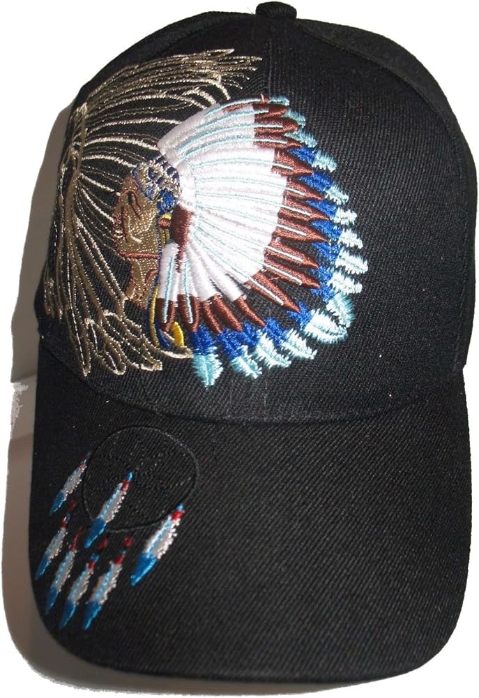 Native American Indian Shadow Dream Catcher Black Embroidered Baseball Ball Cap Hat