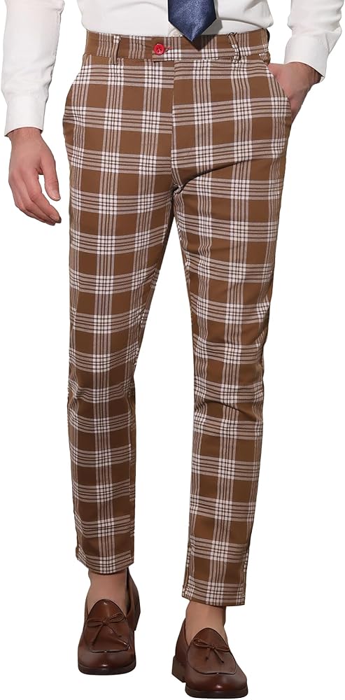 Lars Amadeus Men's Plaid Dress Pants Casual Slim Fit Flat Front Skinny Business Checked Plaid Pants