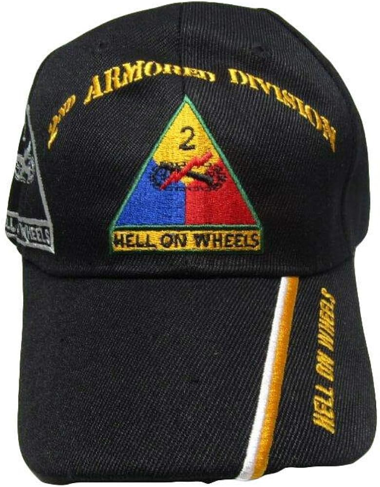 2nd Armored Division Hell on Wheels Shadow Cap U.S Army 100% acrylic Licensed Black Embroidered Cap Hat