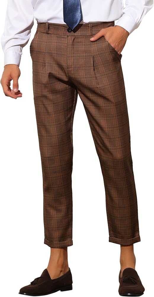 Lars Amadeus Plaid Dress Pants for Men's Cropped Ankle Length Business Trousers