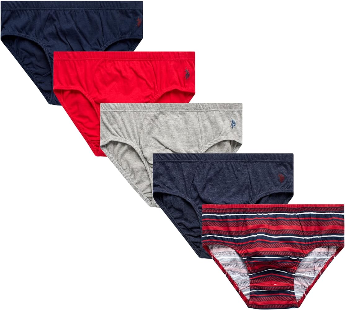 U.S. Polo Assn. Men's Underwear - Low Rise Briefs with Contour Pouch (5 Pack), Size Medium, RedBlueGreyStripe