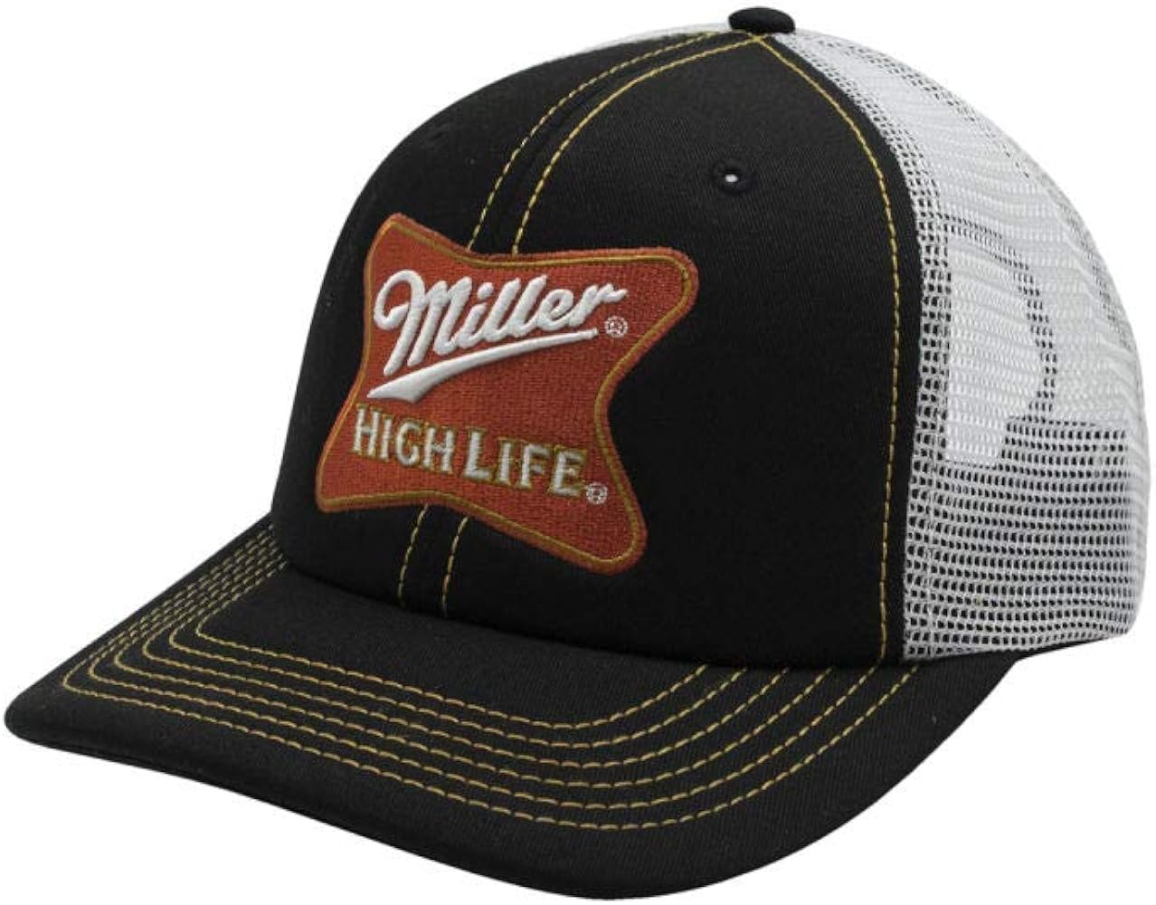 Miller High Life Basic Beer Snap Back Trucker Cap Officially Licensed Stitched Logo Mesh Back Hat BlackWhite One Size