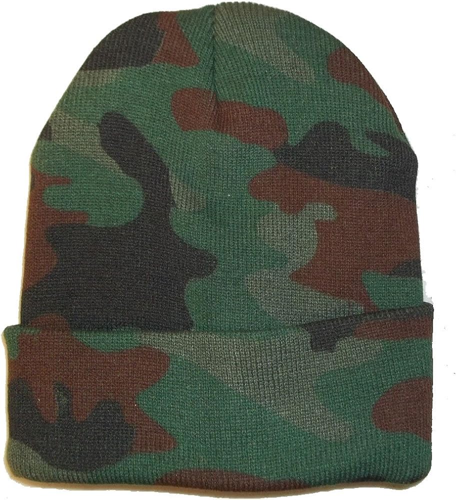 Woodland Forest Camo Camoflauge Beanie Hat Hunting Warm Winter Green Brown Skull Cap