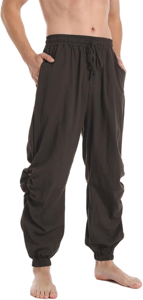 Mens Casual Cotton Linen Pants Casual Elastic Waist Drawstring Yoga Jogger Pants