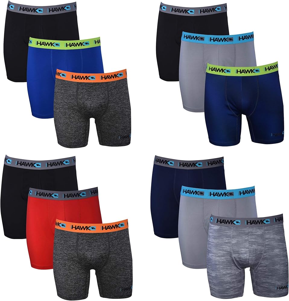 Tony Hawk Mens Performance Boxer Briefs - 12-Pack Athletic Fit No Fly Breathable Tagless Underwear S-5XL Regular or Plus Size