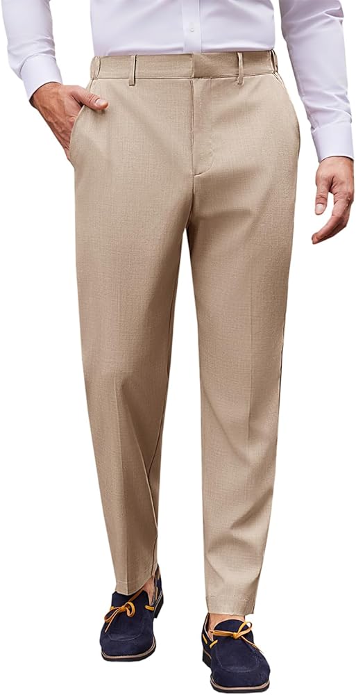 PASLTER Mens Dress Pants Slim Fit Pleated Classic Chino Work Suit Pants Slacks