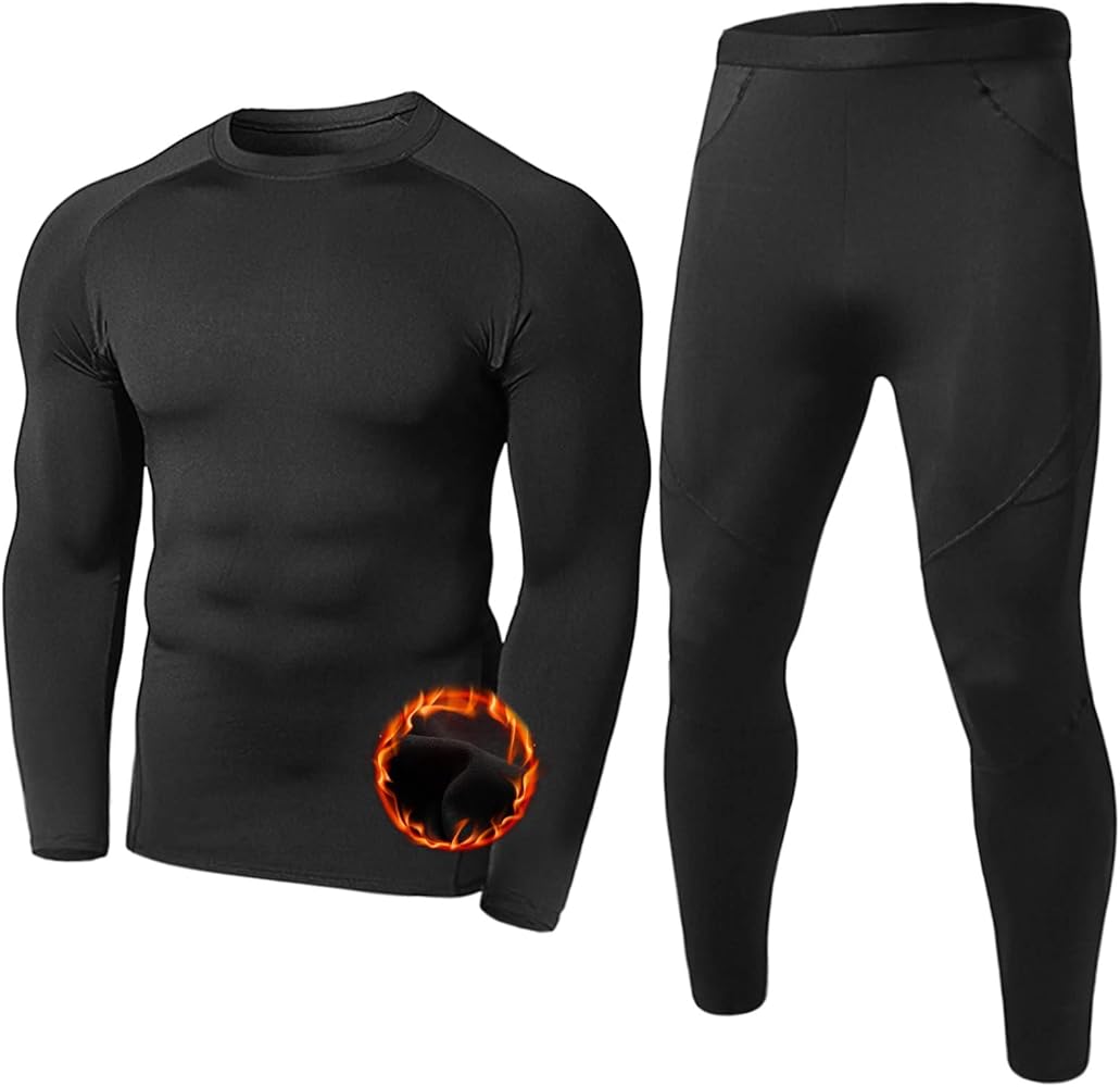 Men's Thermal Underwear Set Fleece Lined Top and Bottom Warm Long Johns Winter Sport Suits