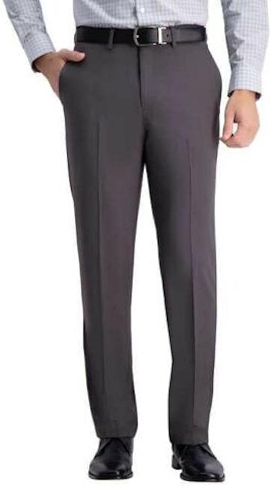 Haggar Men's Comfort Performance Stretch Straight Fit Pant with Super Flex Waistband (32W x 34L, Dark Grey)