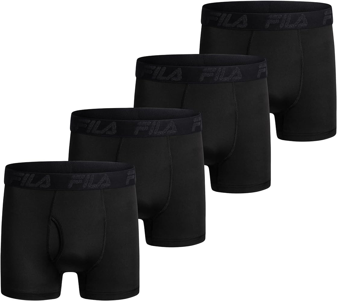 Fila Men's 4" Trunk Front Fly, 90% Polyester 10% Spandex, 4-Pack