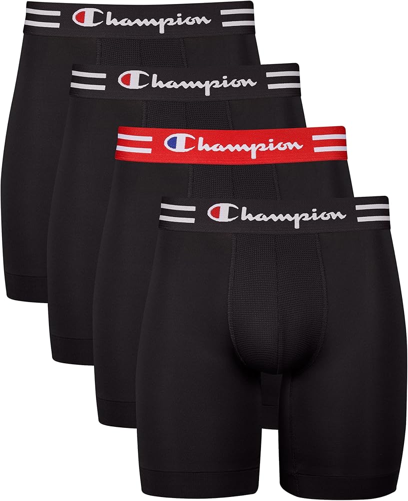 Champion Men's Boxer Briefs Pack, Performance Long-Leg, Moisture-Wicking, Odor Control, 4-Pack