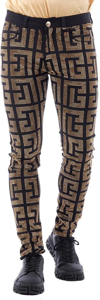 Barabas Men's Greek Key Pattern Rhinestone Casual Pants 2CPR7