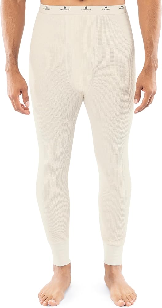 Indera Men's Heavyweight Cotton Waffle Long Johns Thermal Underwear Bottom, Natural, Medium Tall