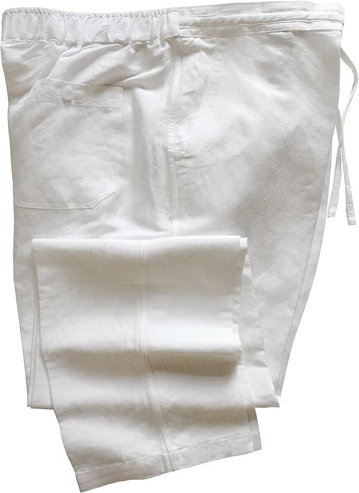 Mens White Linen Rayon Drawstring Pants