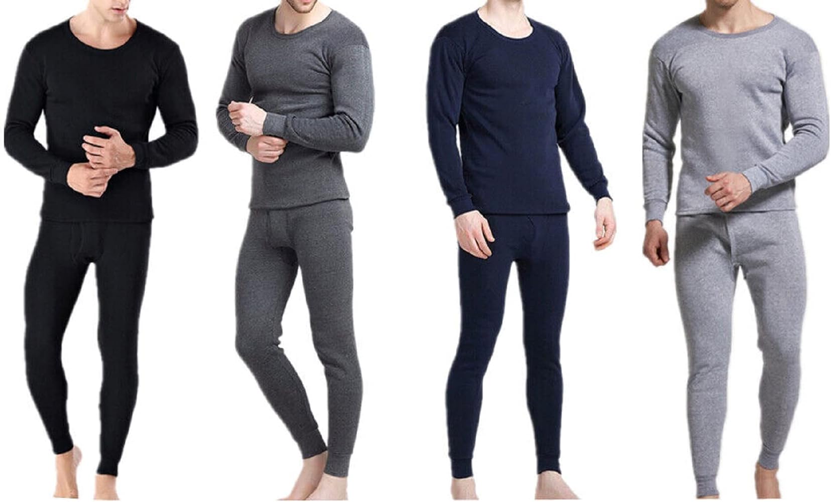 Men Winter Fleece Lined 100% Cotton Thermal Long Johns Top Bottom Underwear Set