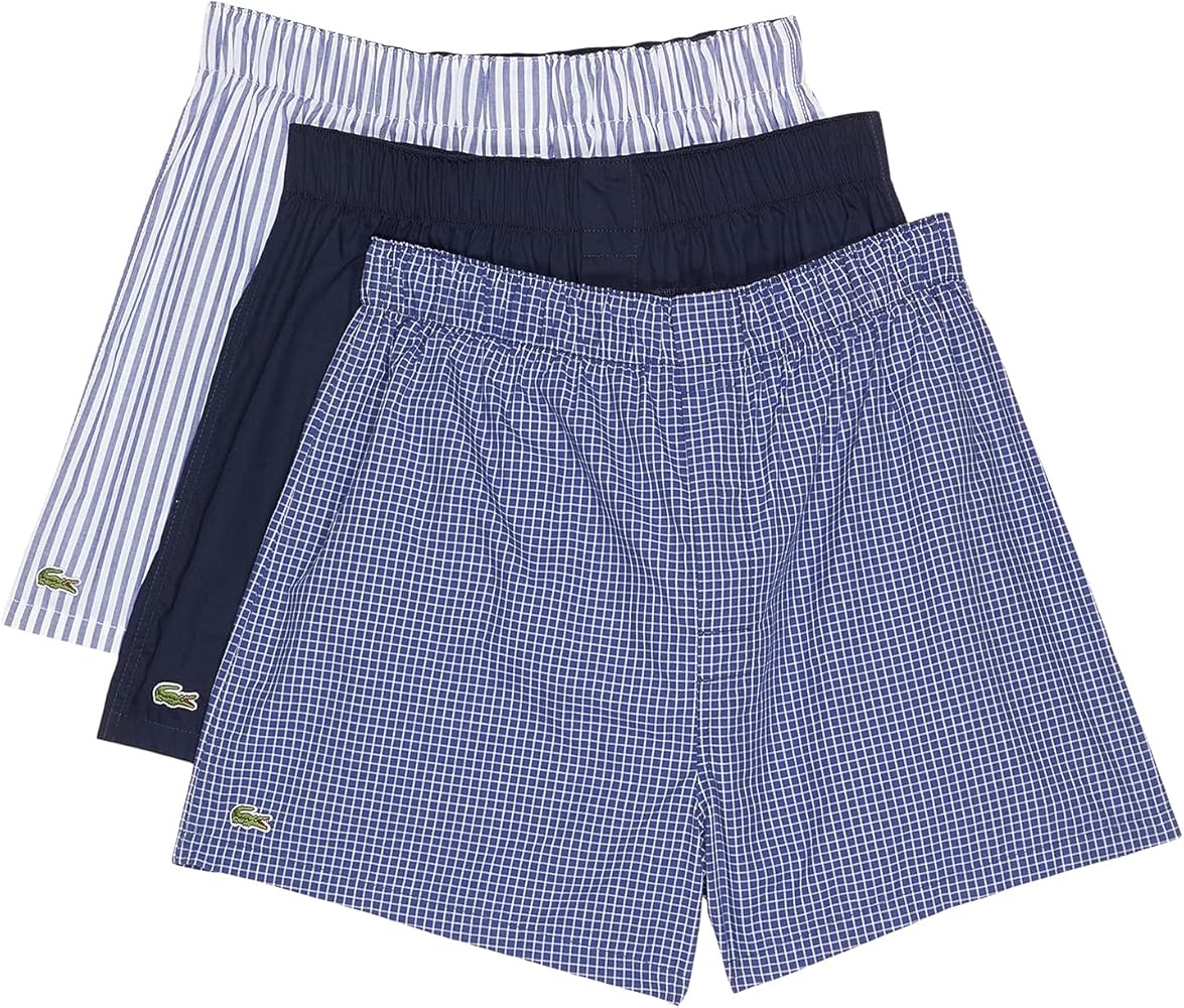 Lacoste Men's Striped 3 Pack Woven Boxers