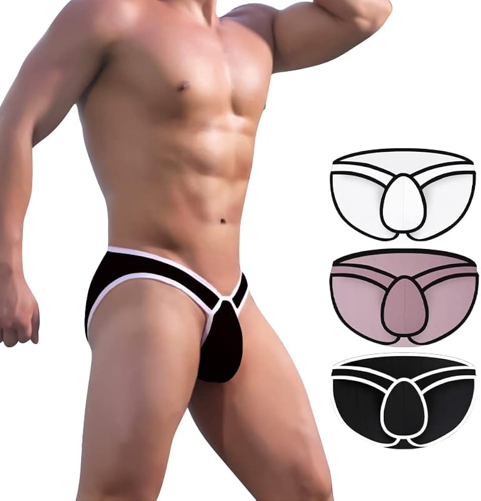 Men's Sexy Bikini Underwear, Modal Fabric, Solid Color Triangle Panty With Independent Pouch And Low Waist Design Comfortable