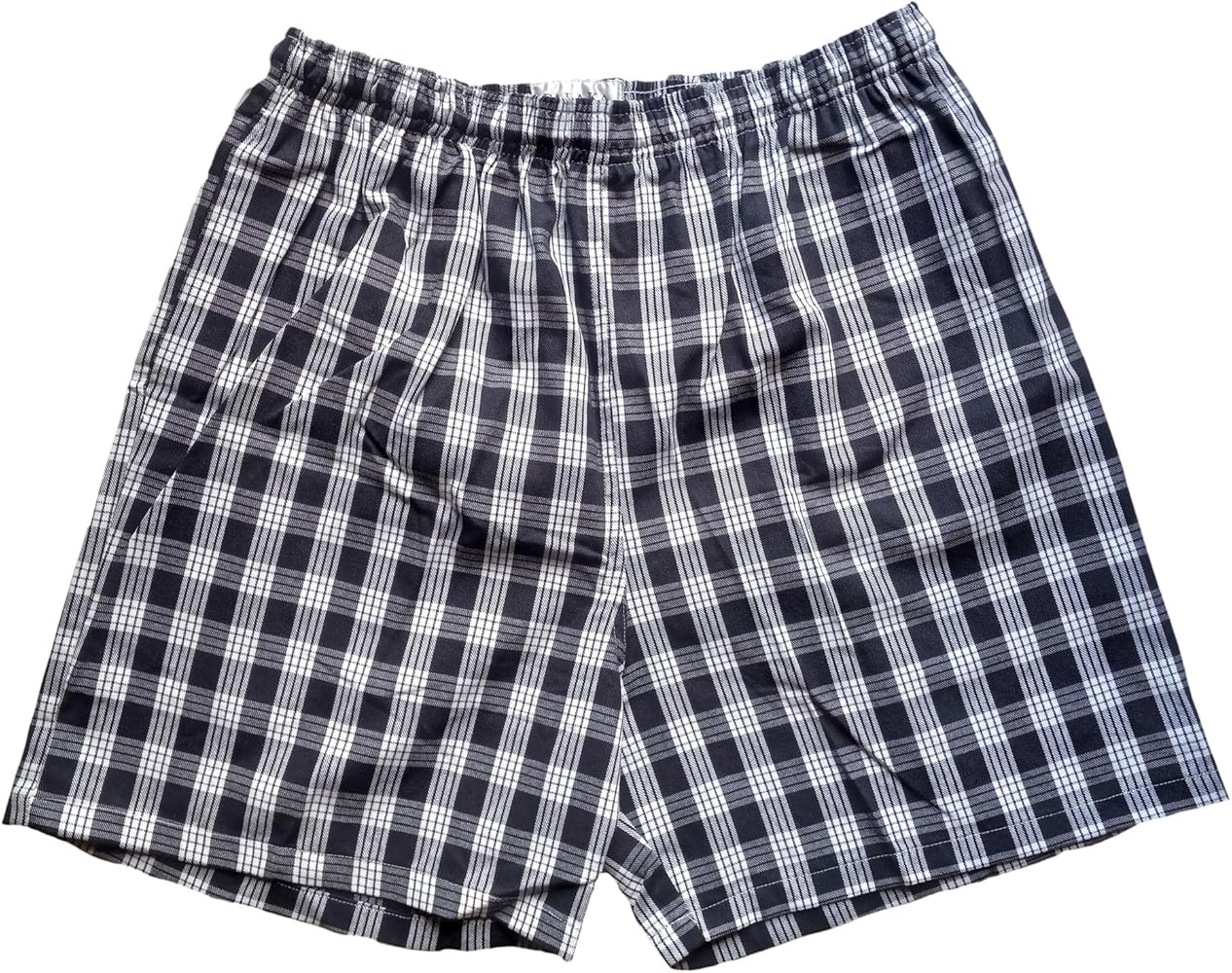 Men's Classic Hawaiian Paniolo Palaka Plaid Shorts, Black, 2X