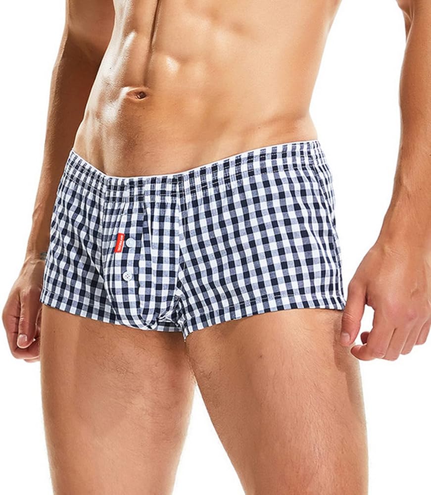 Men's Cotton Low Rise Plaid Stripe Pants Casual Shorts Underwear(S-XXL)