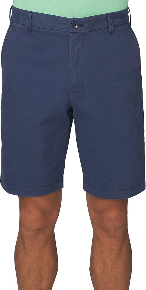 IZOD Men's 9.5 Saltwater Flat Front Stretch Chino Shorts, Solid Cadet Navy, 32