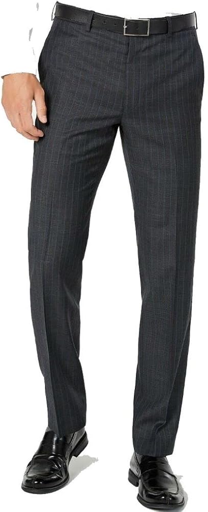 Lauren Ralph Lauren Men's SZ 32 X 32 Edgewood Charcoal/Blue Striped Dress Pants, Flat Front, Stretch, ULTRAFLEX Washable New