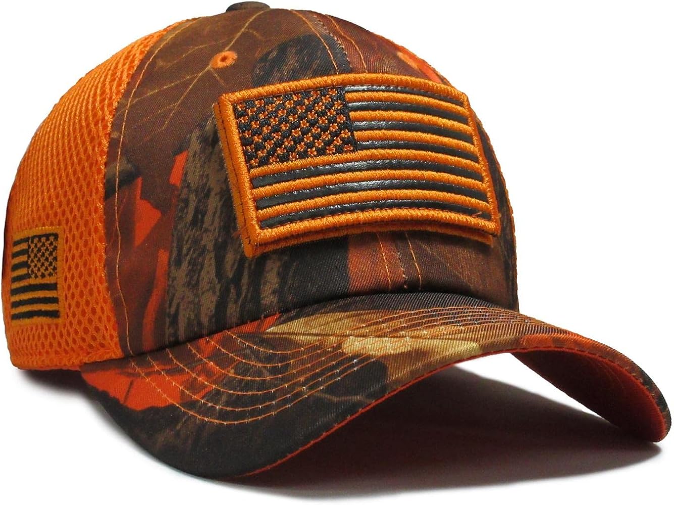 USA Flag Hat Hunter Orange Blaze Hunting Detachable Patch Micro Mesh Cap