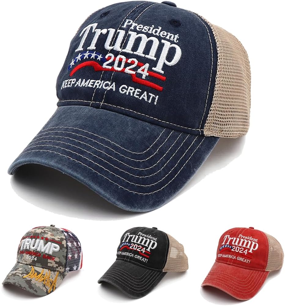 Trump 2024 Hat MAGA Hats, USA Flag Take America Back Embroidery Baseball Caps Mesh Snapback Hats for Men Women