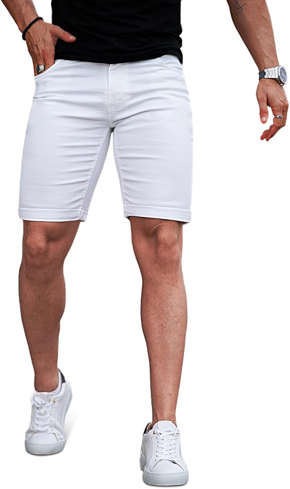 GINGTTO Mens Denim shorts Skinny,Slim Fit Jean Shorts for Men Stretch