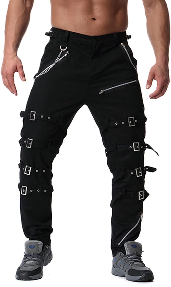 Men`s Steampunk Gothic Hip Hop Punk Rock Pants with Chain