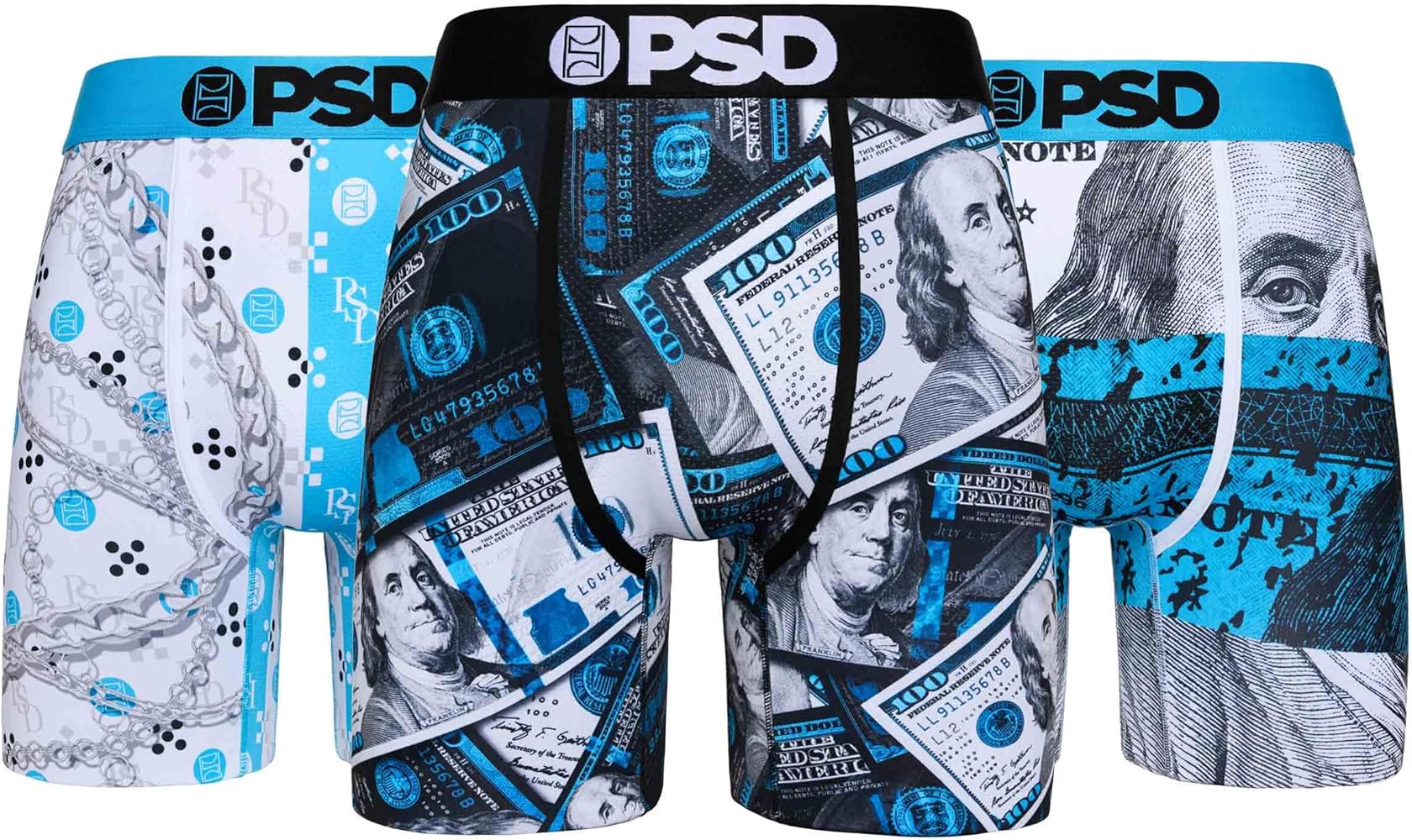 PSD Men's Money Print Boxer Briefs - 7 Inch Inseam Breathable and Supportive Men's Underwear with Moisture-Wicking Fabric