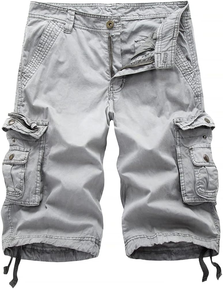 Men's Cargo Shorts Cotton Relaxed Multiple Pockets Cropped Trousers Shorts