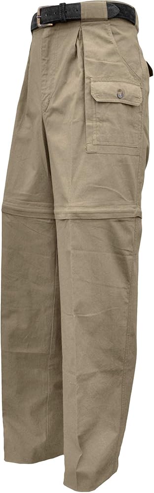 Zambezi Convertible Pants for Men, Covered Utility Pocket, Zip Off, 100% Cotton