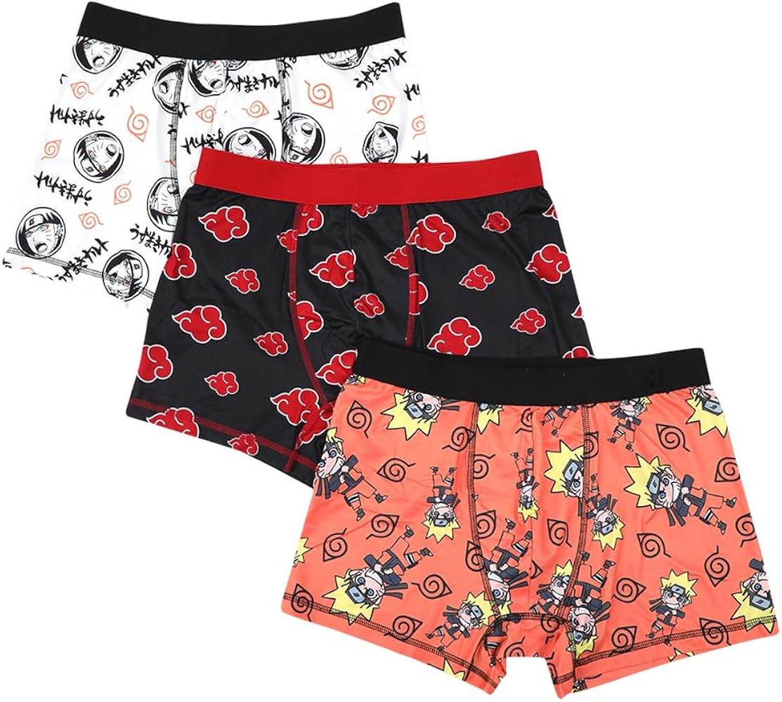 Bioworld Naruto Anime Cartoon Mens Underwear Boxer Briefs 3pk Set