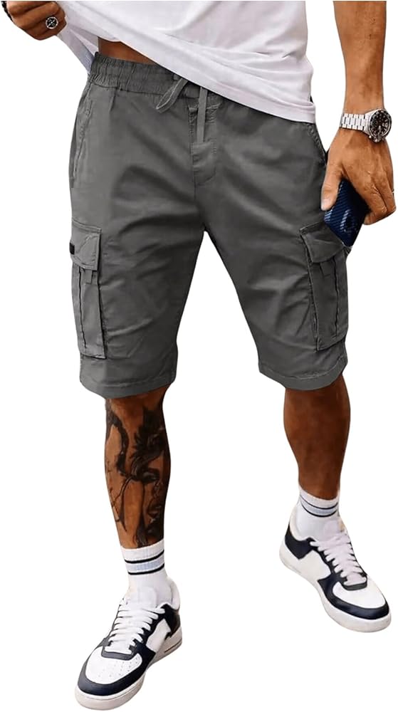 SOLY HUX Men's Cargo Shorts Elastic Waist Drawstring Casual Shorts with Pockets Short Pants