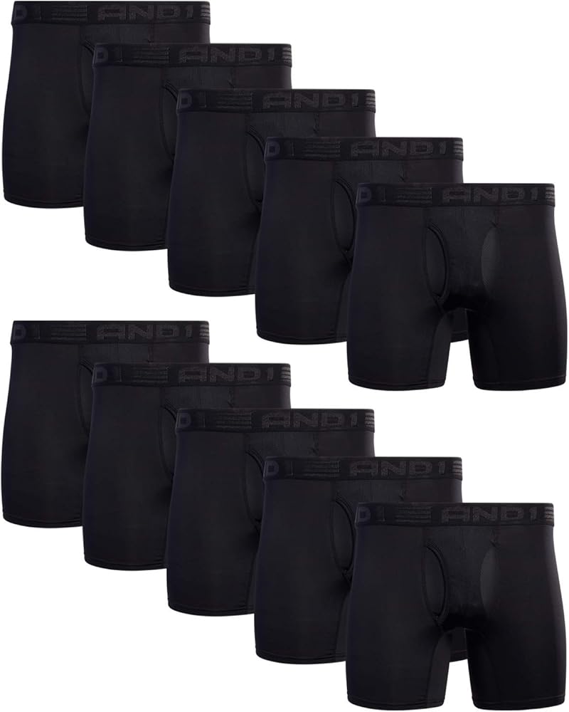 AND1 Men's Underwear Boxer Briefs - 10 Pack Performance Stretch Compression Boxers for Men with Functional Fly Pouch (S-3XL)