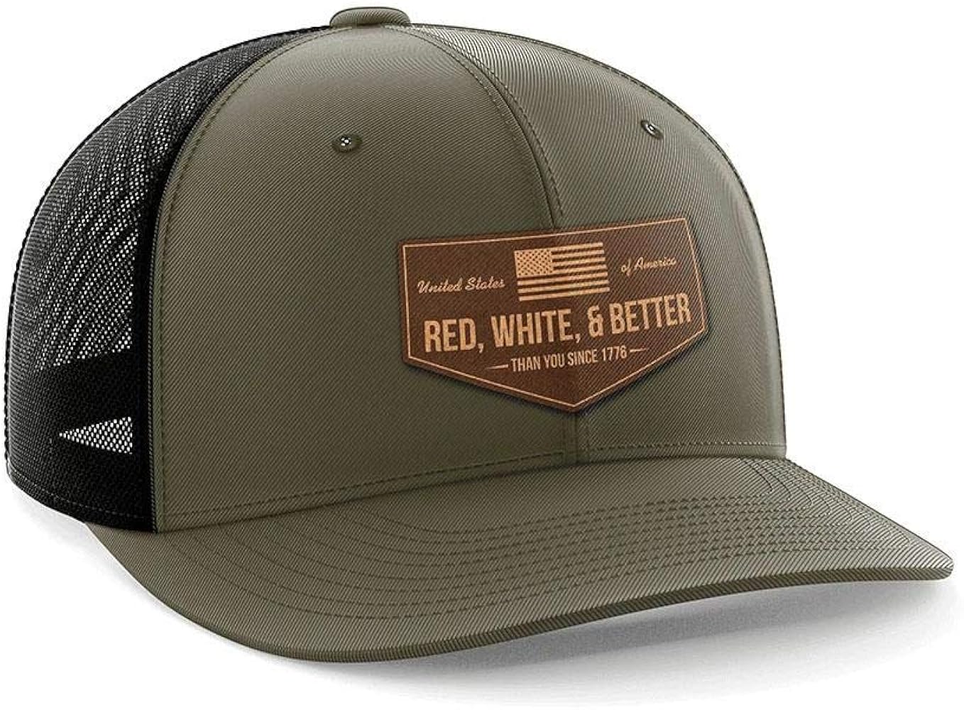 Greater Half - Red, White, and Better Than You Mesh Trucker Golf Hat Baseball Cap, Genuine Leather Patch, Adjustable Snapback