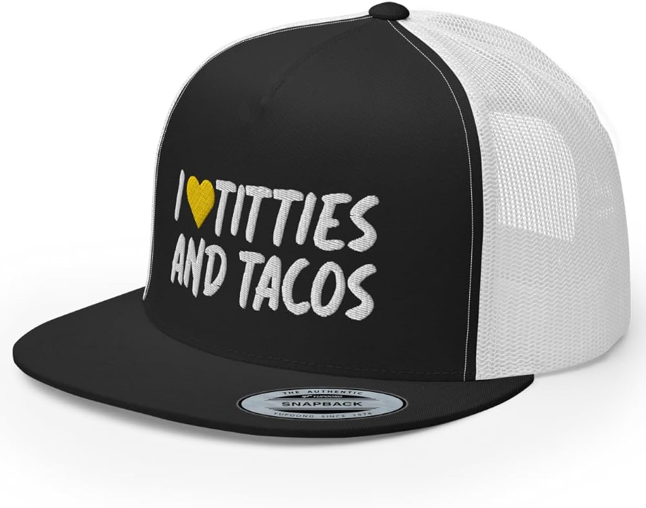 I Love Titties and Tacos Premium Trucker Hat Flat Bill High Crown | Funny Gag Gift Joke | Cap