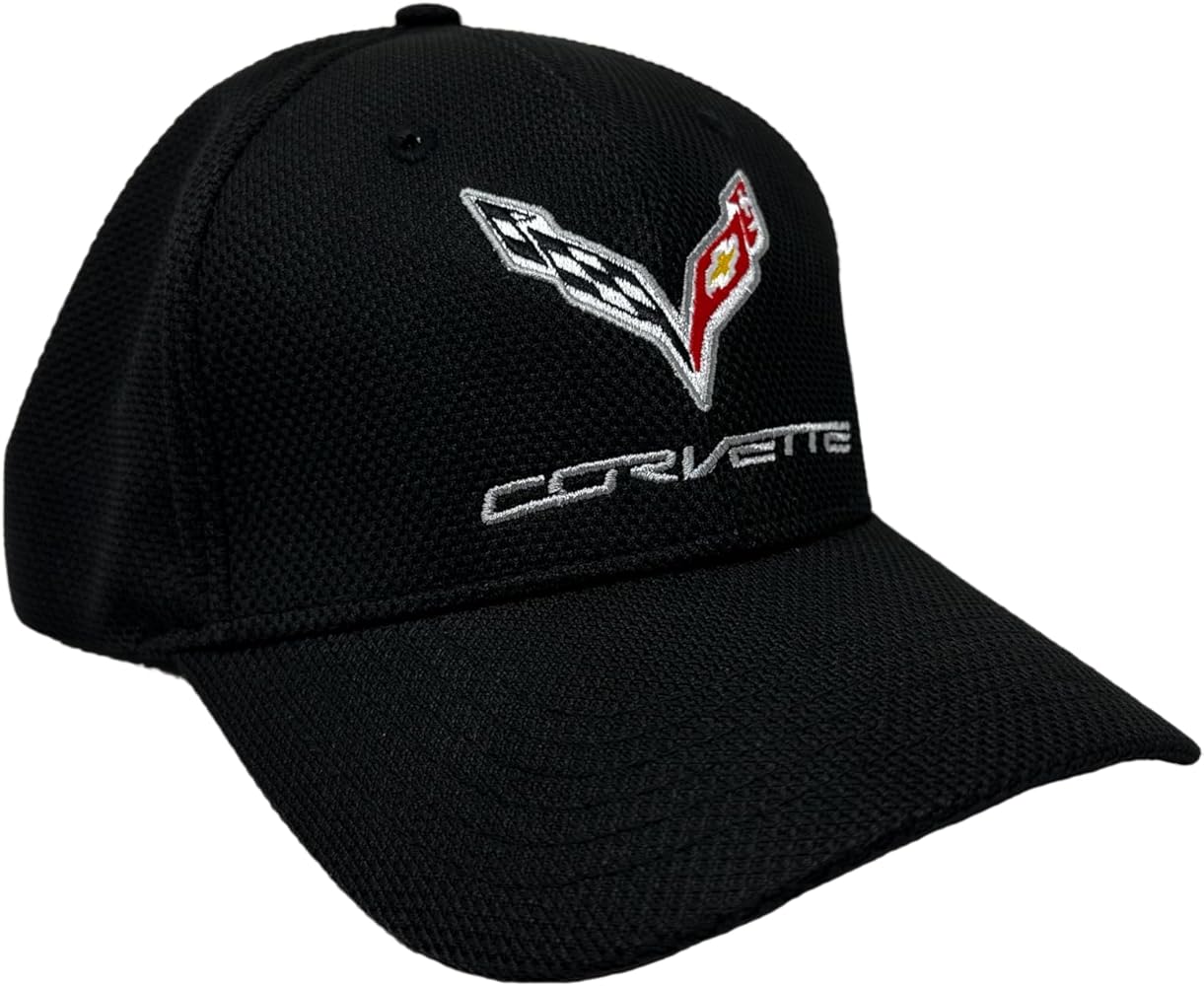 C7 Corvette Embroidered Stretch Fit Hat - Officially Licensed by GM Black