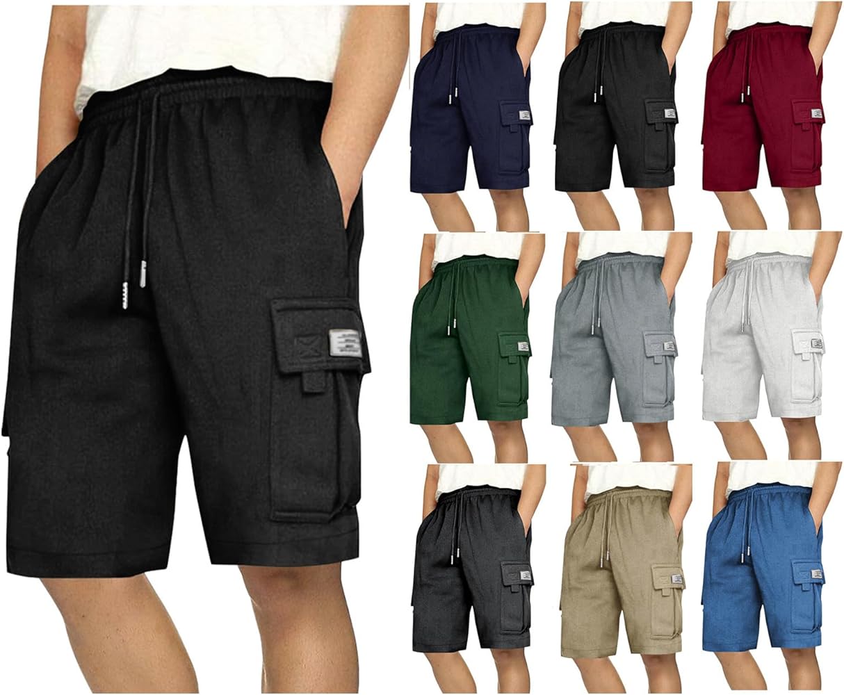 Cargo Shorts for Men Lightweight Multi Pockets Hiking Shorts Elastic Waist Workout Shorts Classic-Fit Athletic Shorts