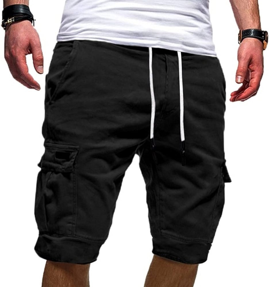 Mens Cargo Shorts Multi Pocket Fashion Drawstring Short Pants Plus Size Summer Shorts for Men Casual