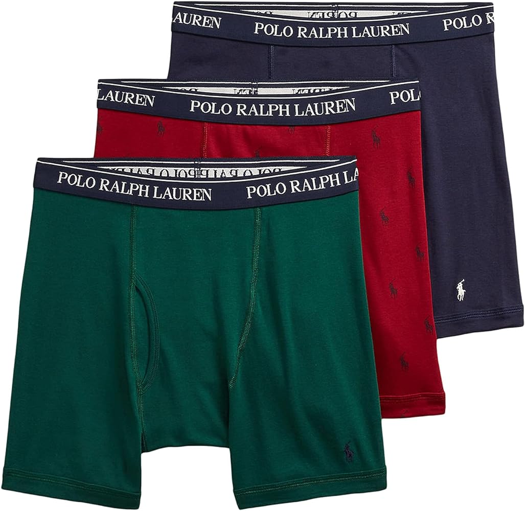 POLO RALPH LAUREN Classic Fit w/Wicking 3-Pack Boxer Briefs Hunter Green/Holiday Red/Cruise Navy Aopp/Cruise Navy LG