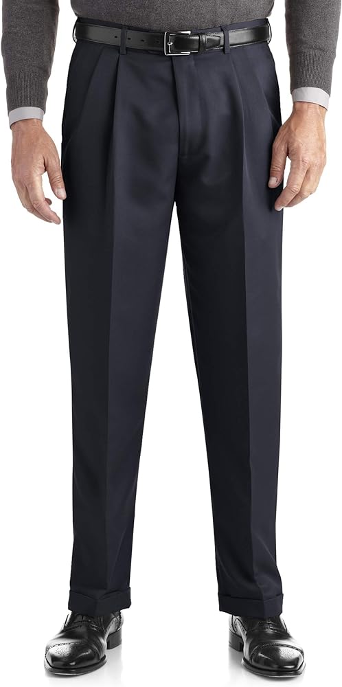 George Mens Pleated Cuffed Microfiber Dress Pant With Adjustable Waistband (36/30, Navy)