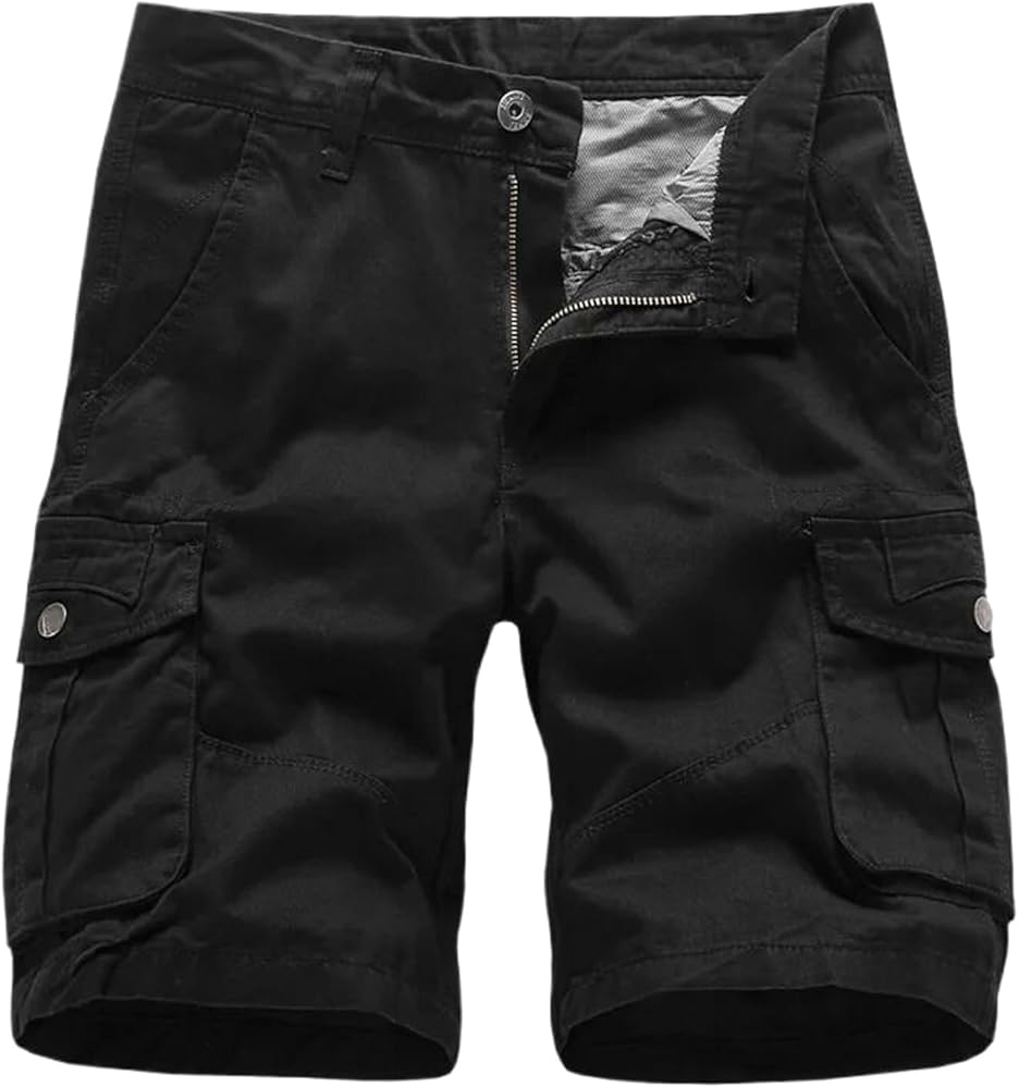 Men's Multi-Pocket Cargo Shorts Cotton Casual Shorts No Belt