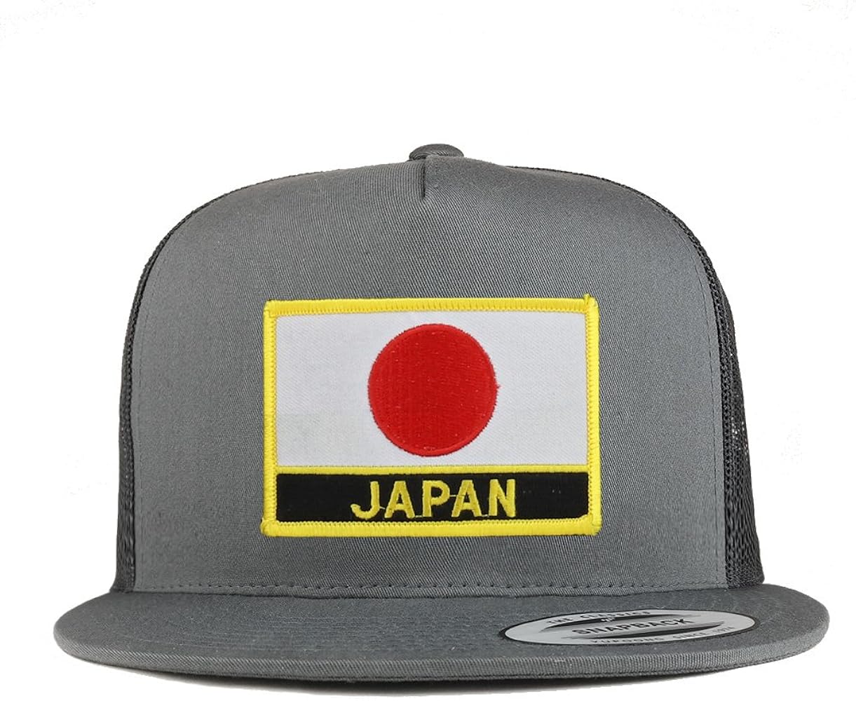 Trendy Apparel Shop Japan Flag 5 Panel Flatbill Trucker Mesh Snapback Cap