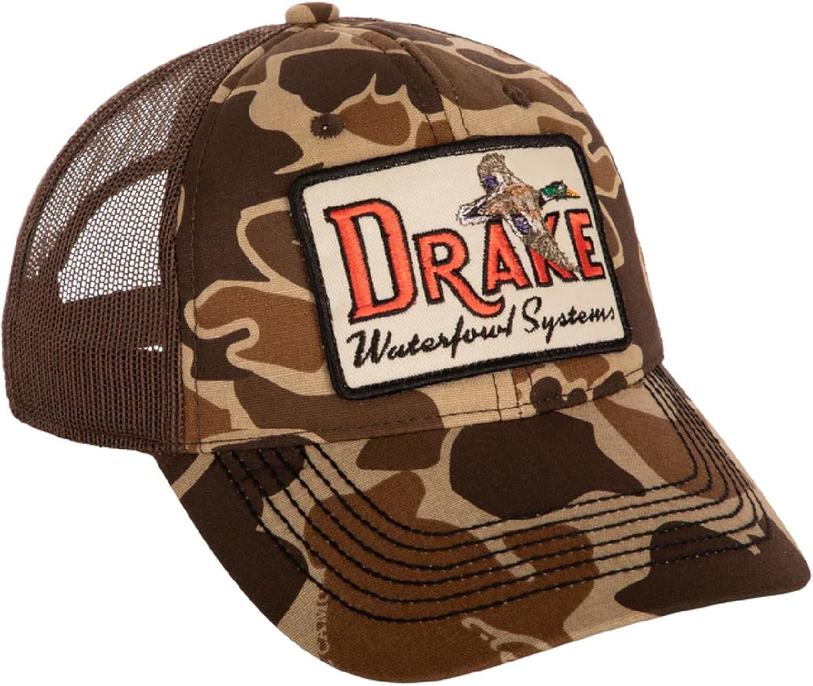 Drake Waterfowl Square Patch Foam Front Ball Cap - Cotton Front Panels & Visor Mesh Back 6 Low Profile Panels Cap