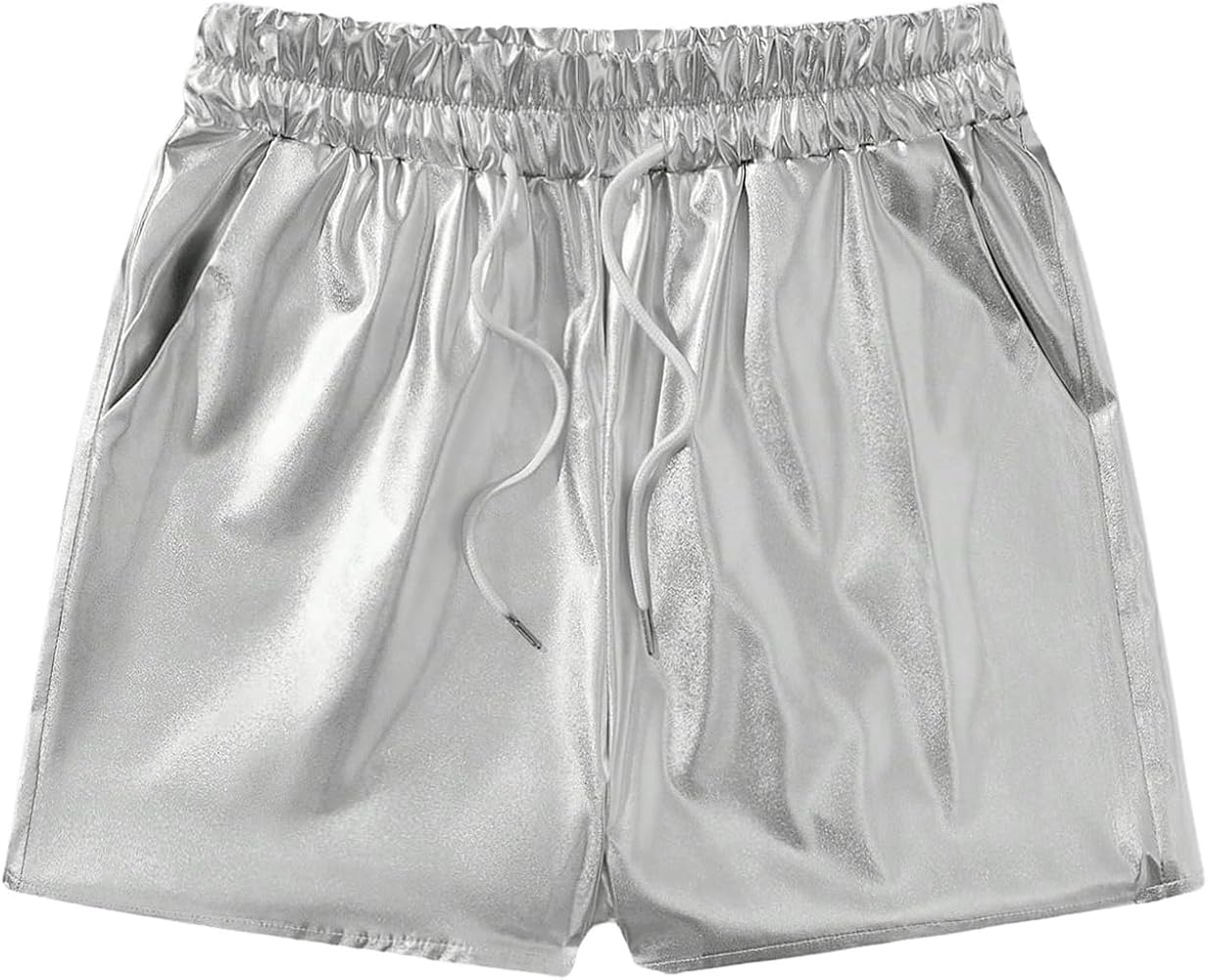 OYOANGLE Men's Metallic Drawstring Tie Waist Straight Leg Shorts Summer Streetwear Shorts