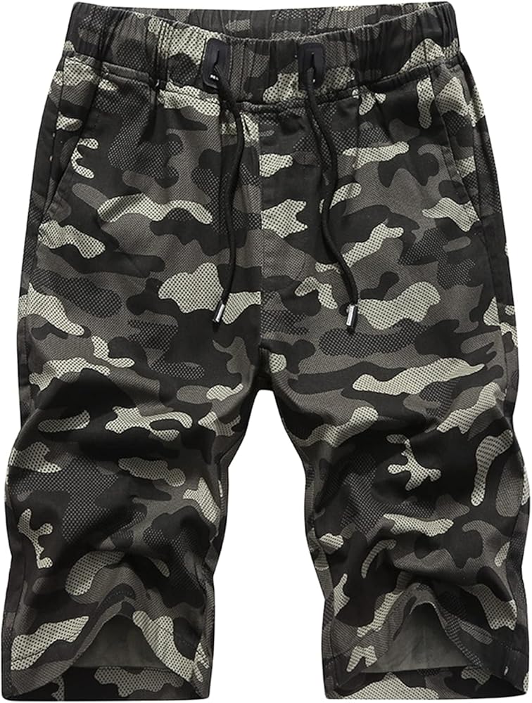 Men's Camo Athletic Gym Shorts Lightweight Elastic Waist Basketball Shorts Drawstring Summer Beach Shorts