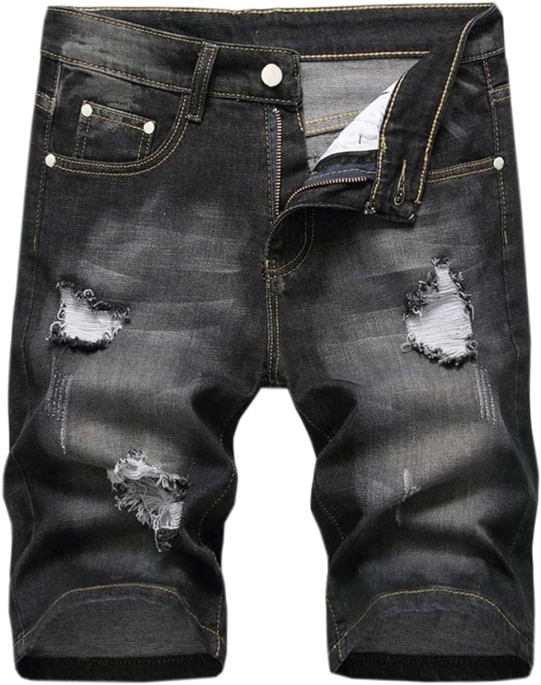 Betusline Mens Jean Shorts Distressed Ripped Denim Shorts Summer Casual Classic Straight Short Jeans